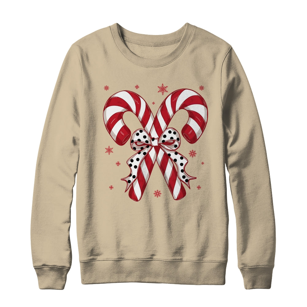 Retro Coquette Bow Candy Cane Christmas Season Women Girl Shirt & Sweatshirt | siriusteestore