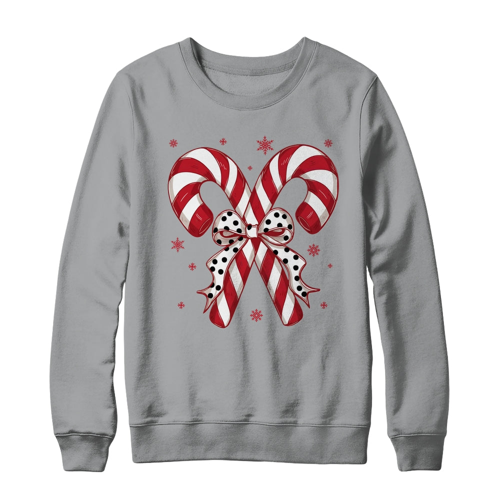 Retro Coquette Bow Candy Cane Christmas Season Women Girl Shirt & Sweatshirt | siriusteestore