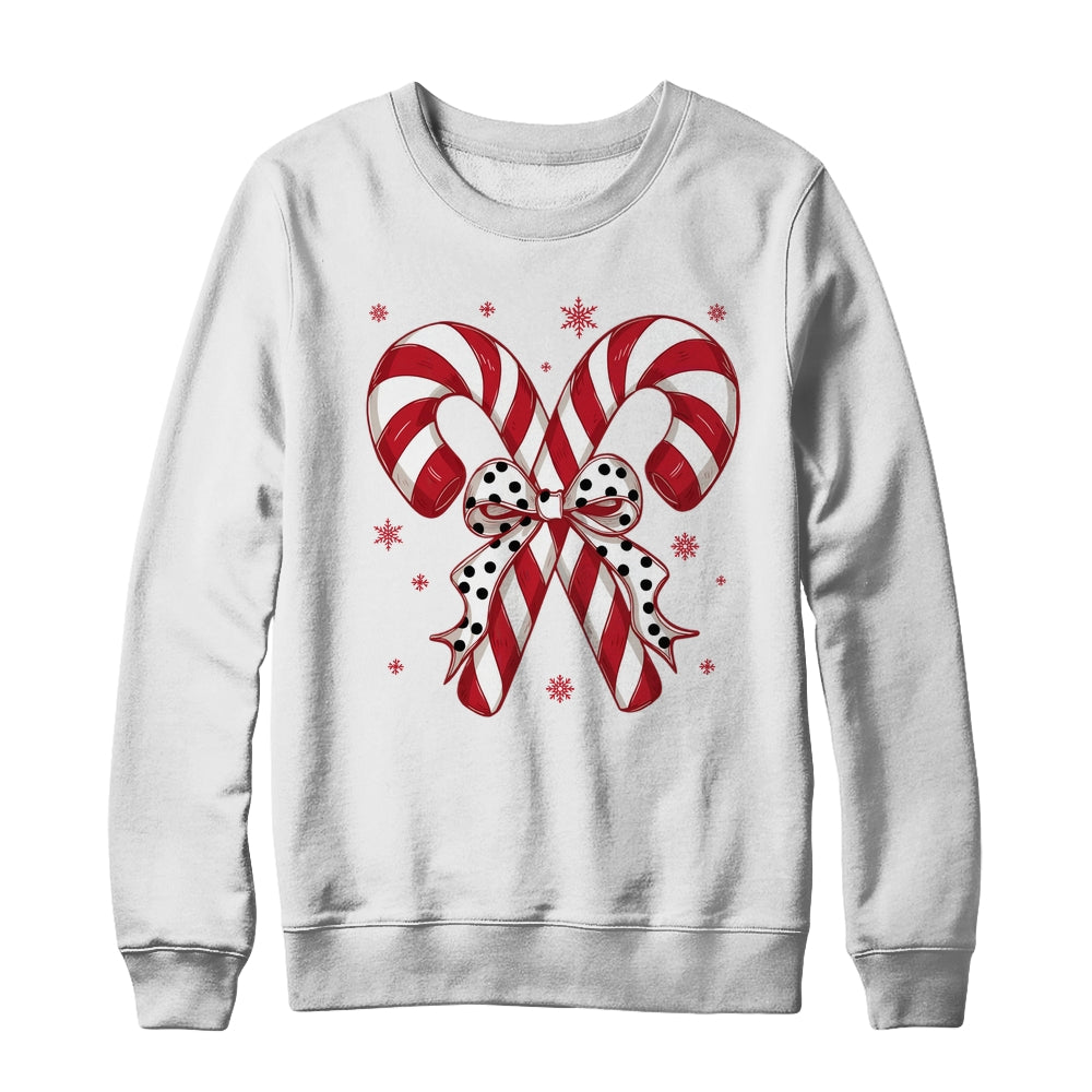 Retro Coquette Bow Candy Cane Christmas Season Women Girl Shirt & Sweatshirt | siriusteestore