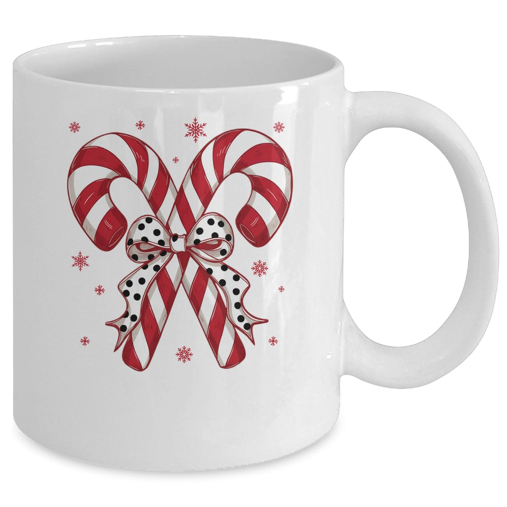 Retro Coquette Bow Candy Cane Christmas Season Women Girl Mug | siriusteestore