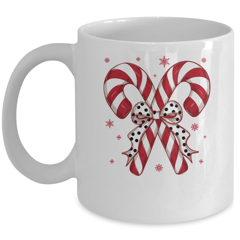 Retro Coquette Bow Candy Cane Christmas Season Women Girl Mug | siriusteestore
