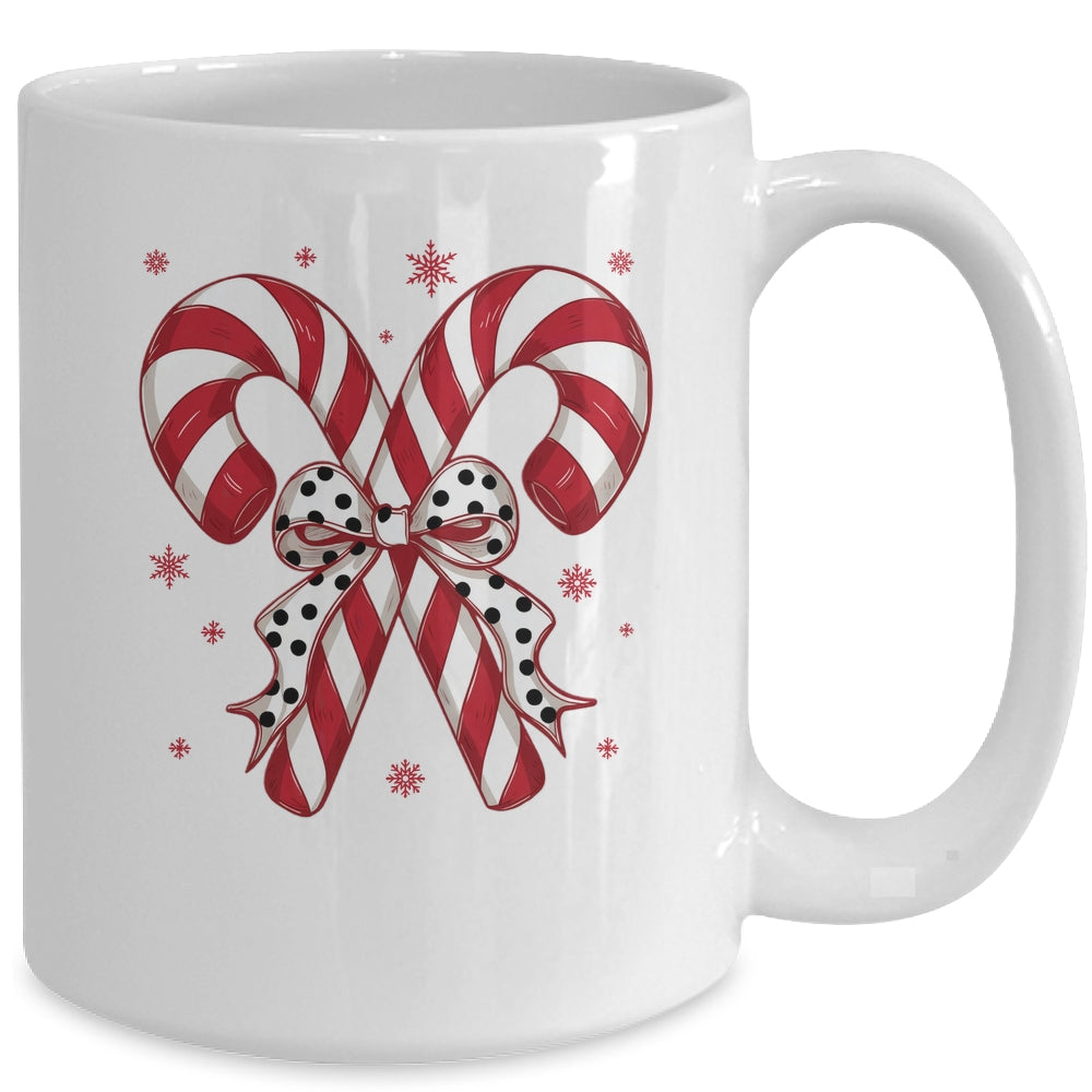 Retro Coquette Bow Candy Cane Christmas Season Women Girl Mug | siriusteestore