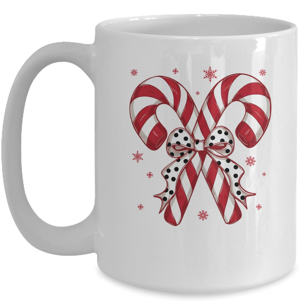 Retro Coquette Bow Candy Cane Christmas Season Women Girl Mug | siriusteestore