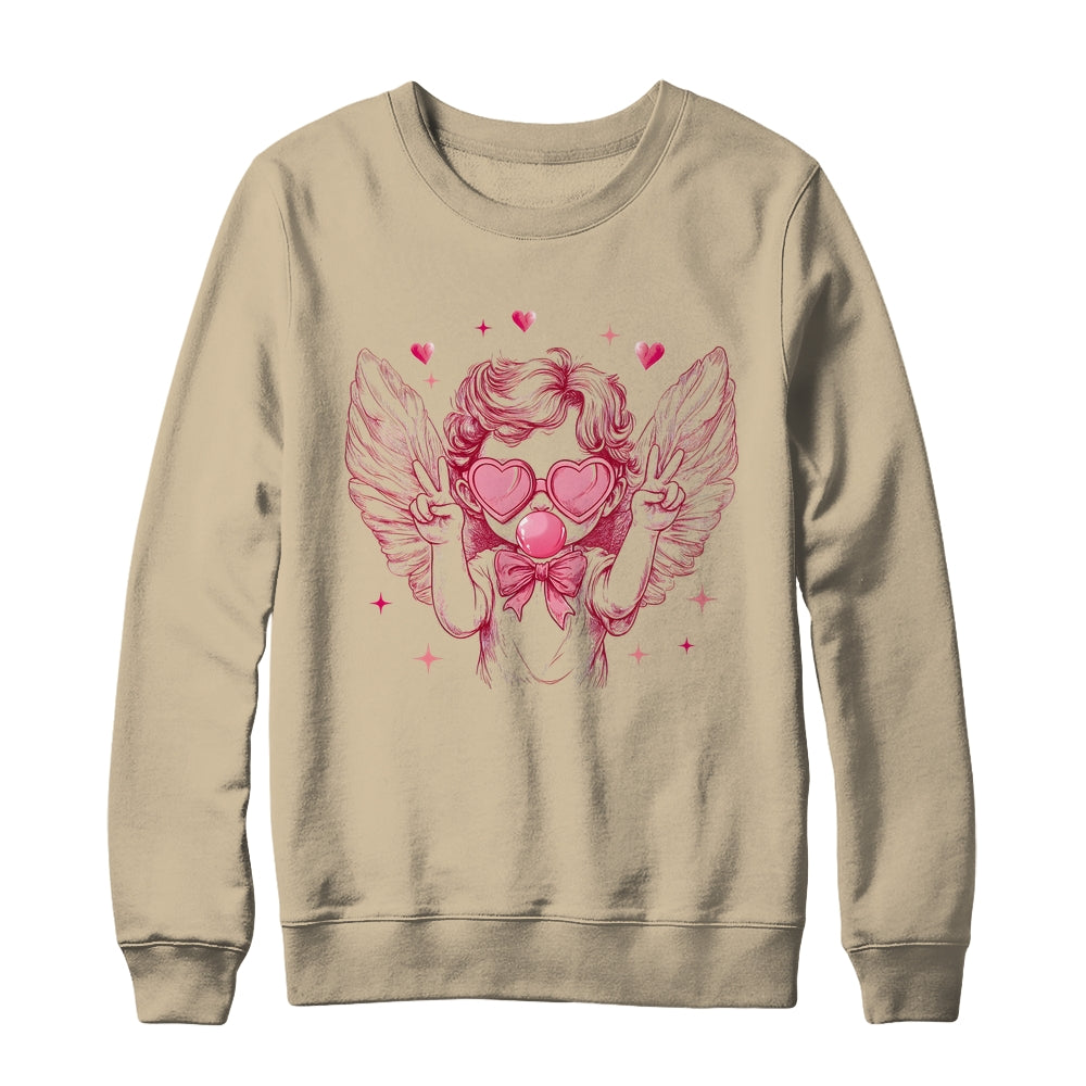 Retro Cupid Valentine Blowing Bubble Vintage Valentines Day Shirt & Sweatshirt | siriusteestore