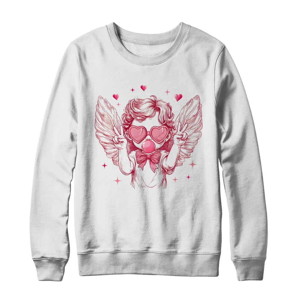Retro Cupid Valentine Blowing Bubble Vintage Valentines Day Shirt & Sweatshirt | siriusteestore