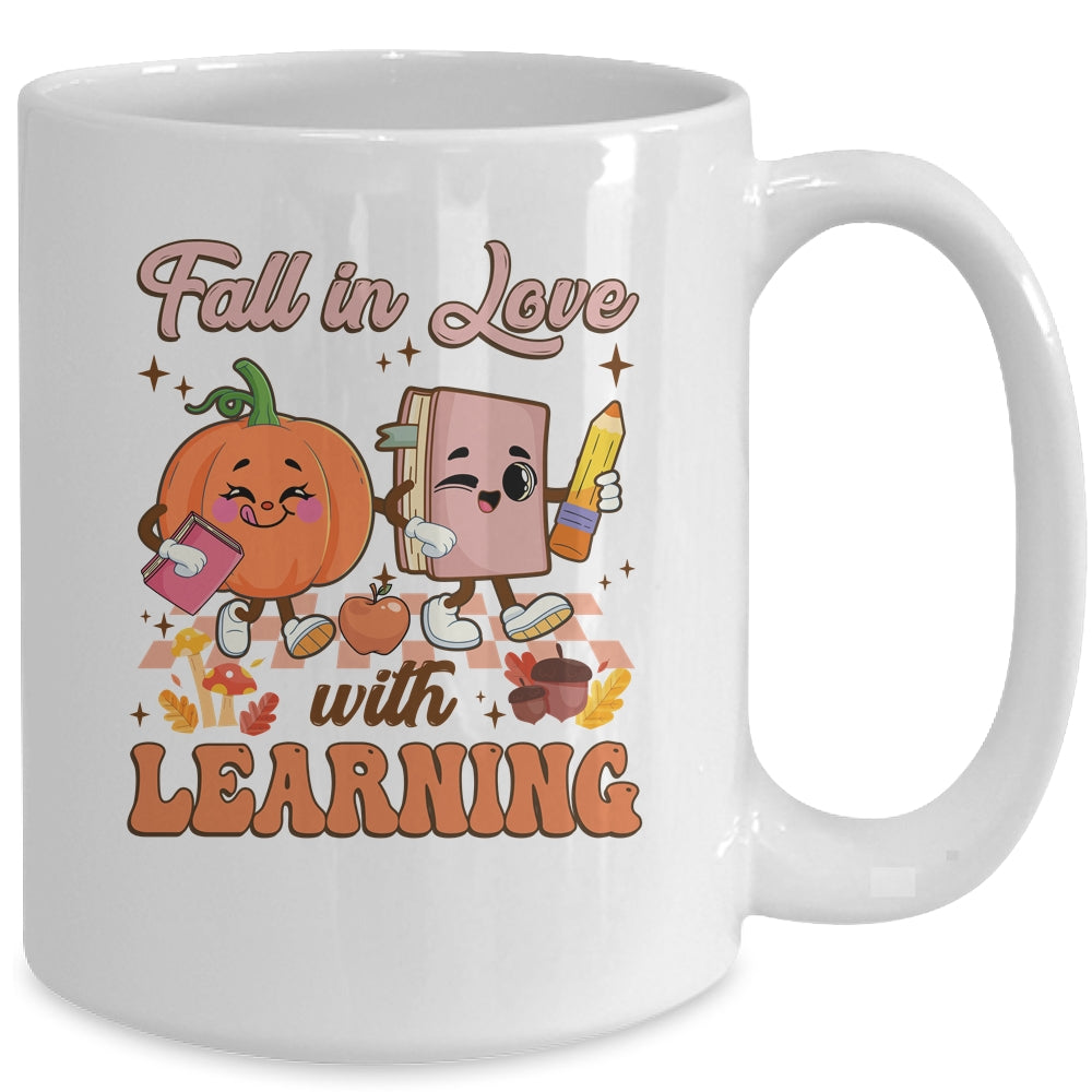 Retro Fall In Love Learning Teacher Pumpkin Spooky Teacher Mug | siriusteestore