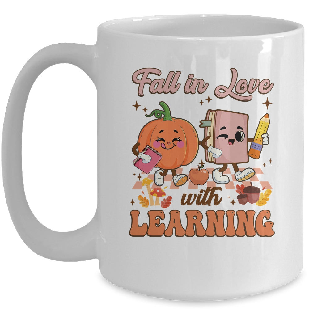 Retro Fall In Love Learning Teacher Pumpkin Spooky Teacher Mug | siriusteestore