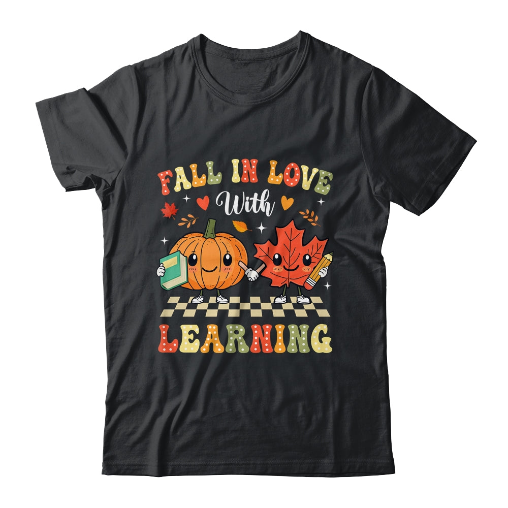 Retro Fall In Love With Learning Autumn Pumpkin Teacher Shirt & Sweatshirt | siriusteestore