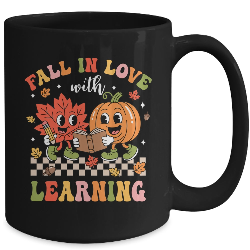 Retro Fall In Love With Learning Autumn Pumpkin Teacher Kids Mug | siriusteestore