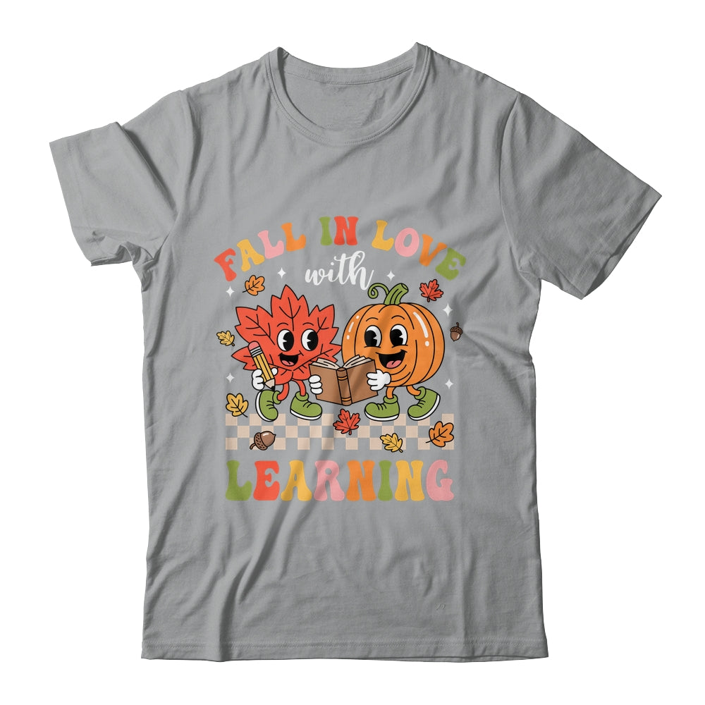 Retro Fall In Love With Learning Autumn Pumpkin Teacher Kids Shirt & Hoodie | siriusteestore