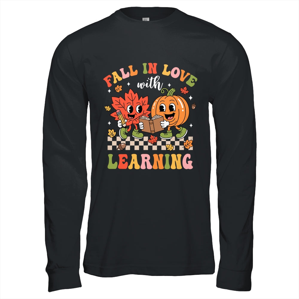 Retro Fall In Love With Learning Autumn Pumpkin Teacher Kids Shirt & Hoodie | siriusteestore