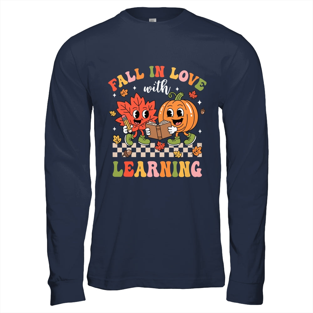 Retro Fall In Love With Learning Autumn Pumpkin Teacher Kids Shirt & Hoodie | siriusteestore