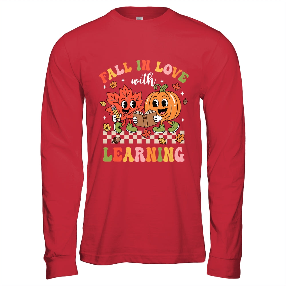 Retro Fall In Love With Learning Autumn Pumpkin Teacher Kids Shirt & Hoodie | siriusteestore