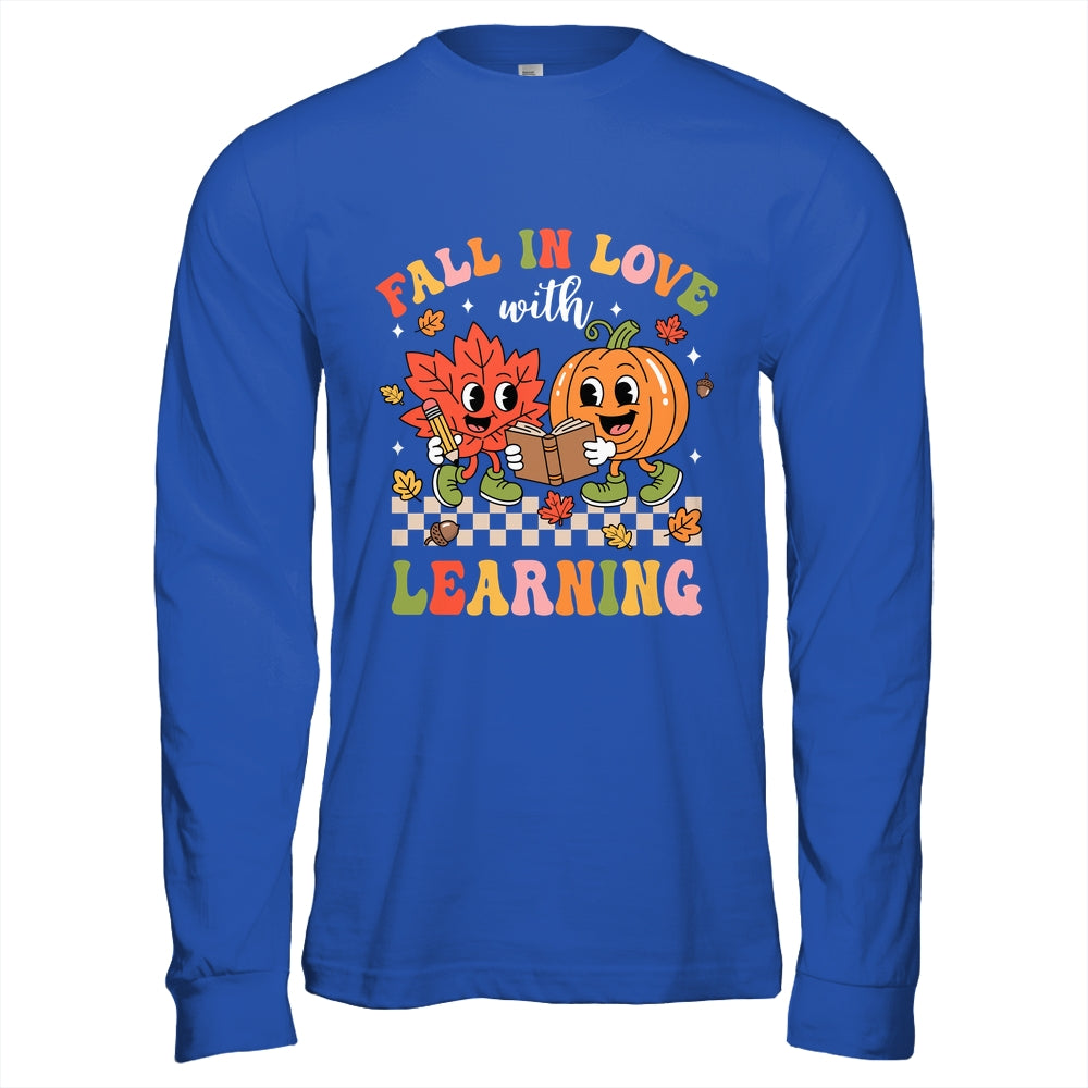 Retro Fall In Love With Learning Autumn Pumpkin Teacher Kids Shirt & Hoodie | siriusteestore