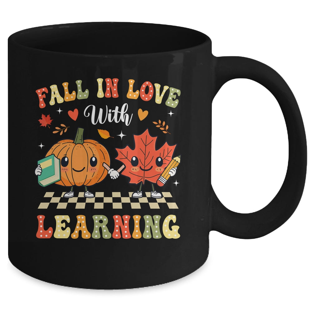 Retro Fall In Love With Learning Autumn Pumpkin Teacher Mug | siriusteestore