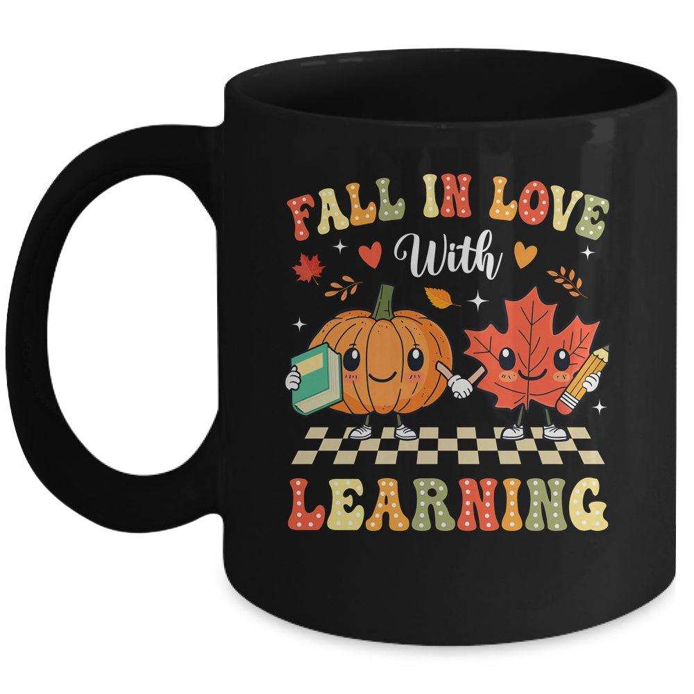 Retro Fall In Love With Learning Autumn Pumpkin Teacher Mug | siriusteestore