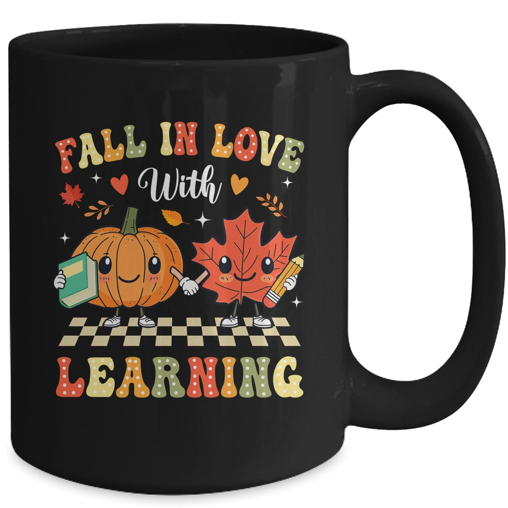 Retro Fall In Love With Learning Autumn Pumpkin Teacher Mug | siriusteestore