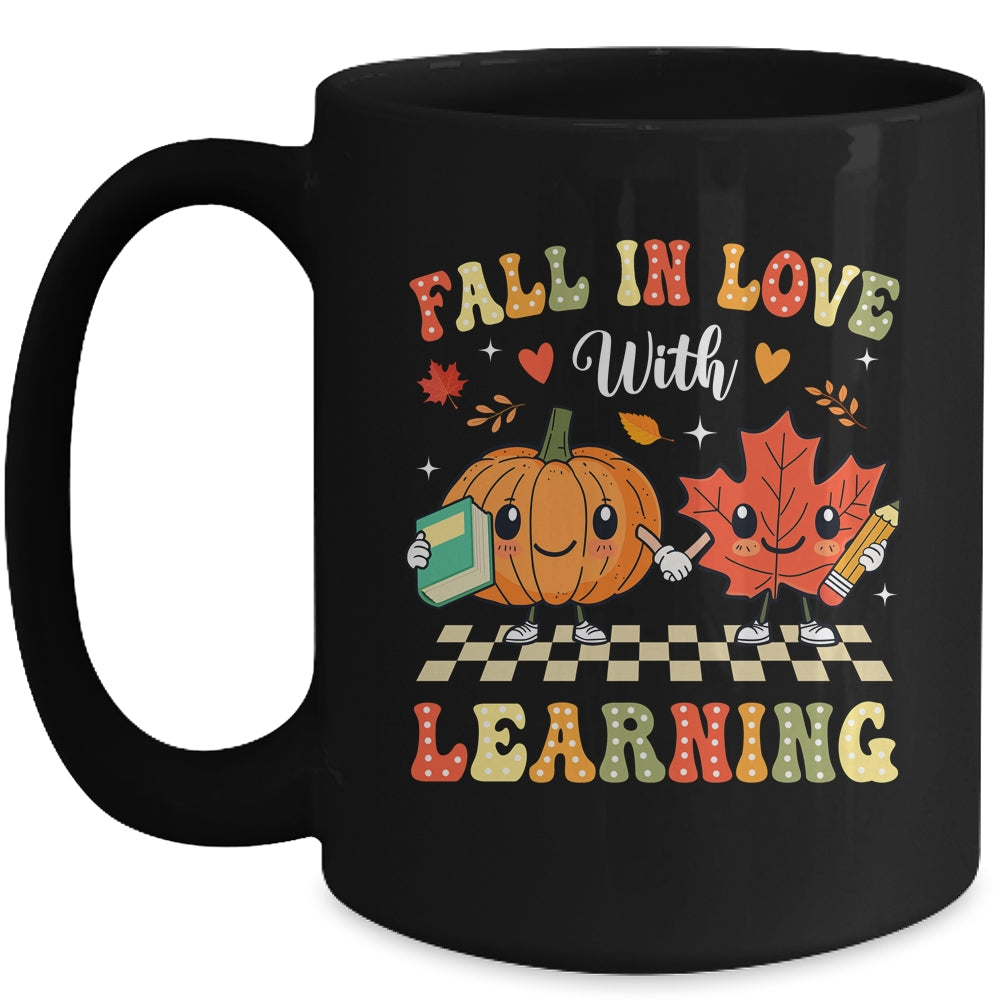 Retro Fall In Love With Learning Autumn Pumpkin Teacher Mug | siriusteestore