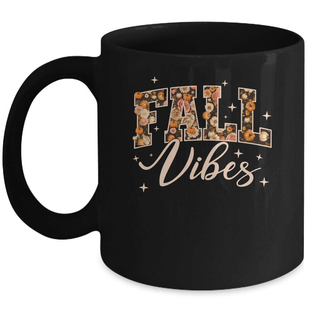 Retro Fall Vibes Preppy Floral Pumpkin Fall Autumn Vibes Mug | siriusteestore
