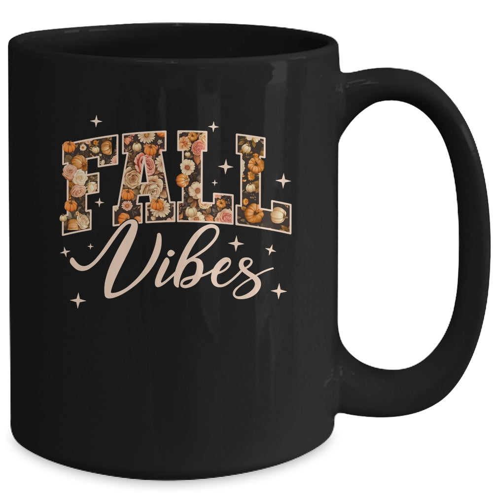 Retro Fall Vibes Preppy Floral Pumpkin Fall Autumn Vibes Mug | siriusteestore
