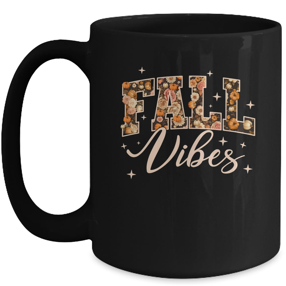 Retro Fall Vibes Preppy Floral Pumpkin Fall Autumn Vibes Mug | siriusteestore