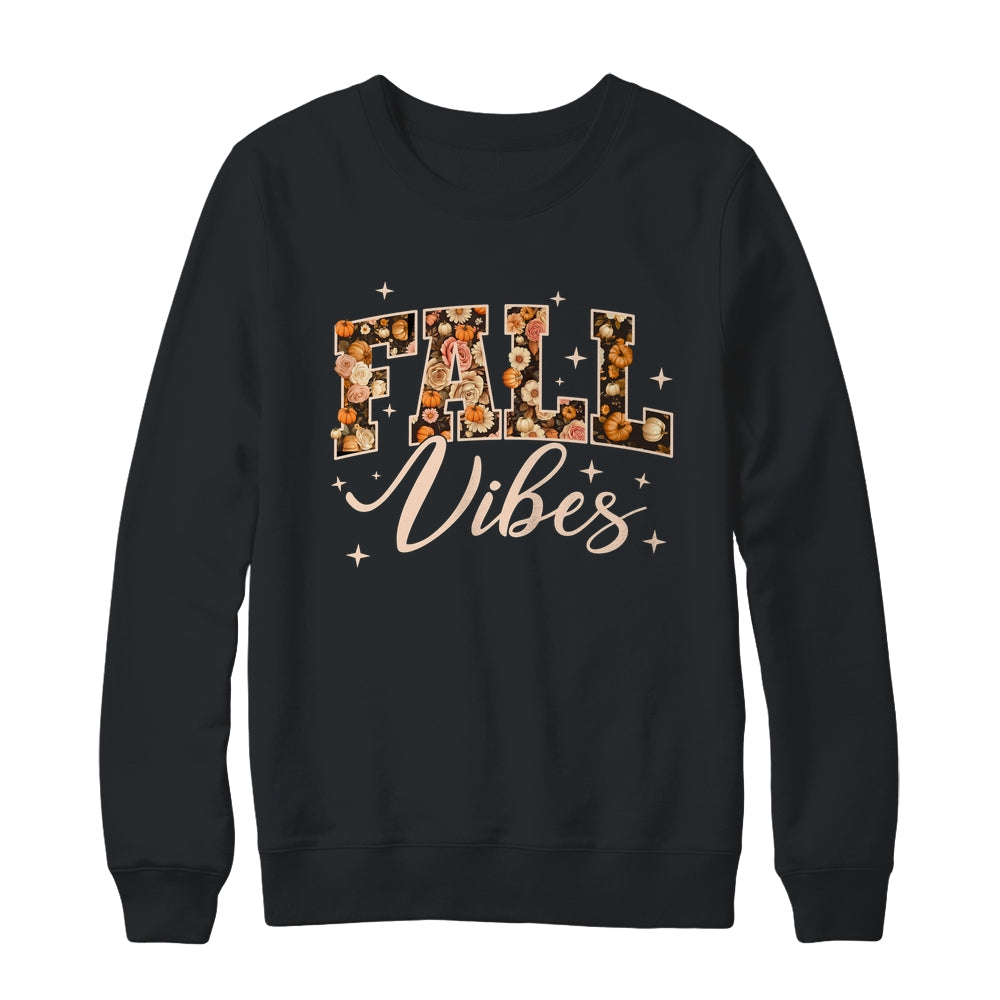 Retro Fall Vibes Preppy Floral Pumpkin Fall Autumn Vibes Shirt & Sweatshirt | siriusteestore