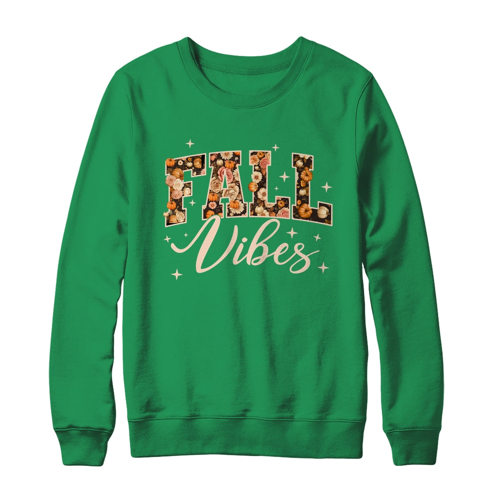 Retro Fall Vibes Preppy Floral Pumpkin Fall Autumn Vibes Shirt & Sweatshirt | siriusteestore