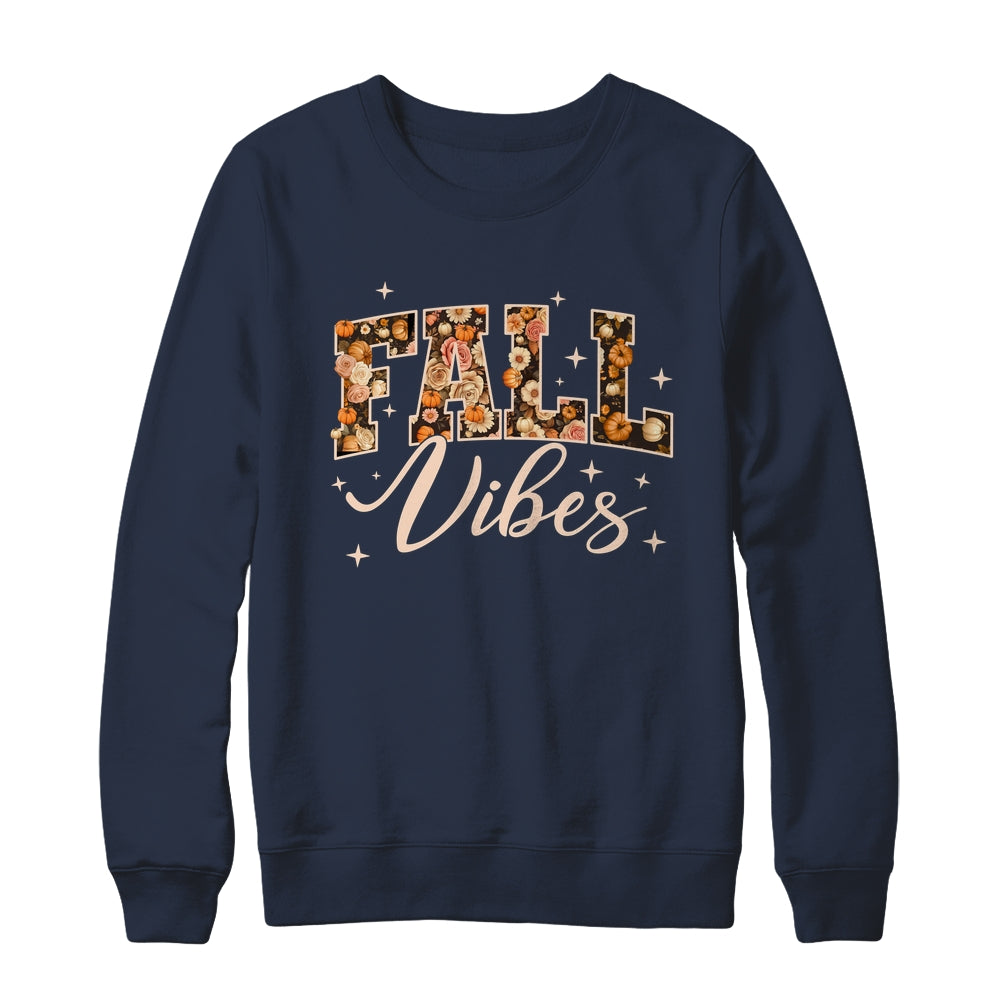 Retro Fall Vibes Preppy Floral Pumpkin Fall Autumn Vibes Shirt & Sweatshirt | siriusteestore