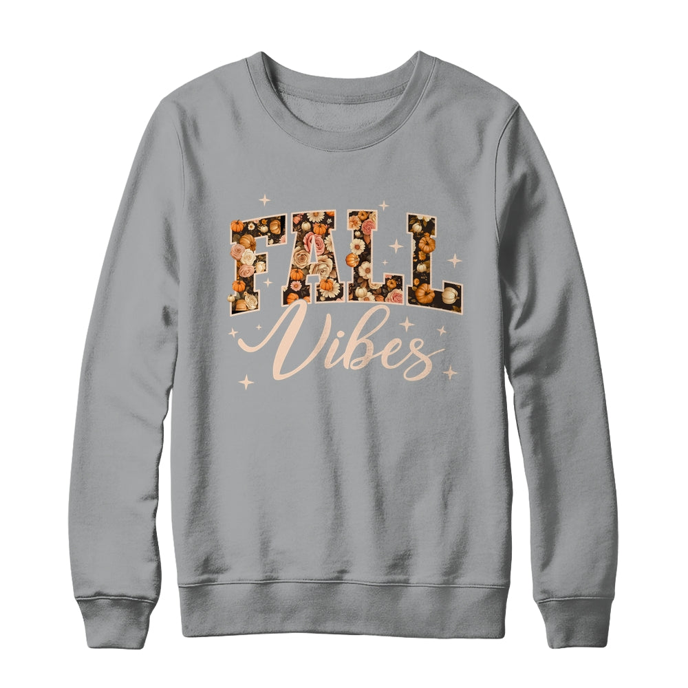 Retro Fall Vibes Preppy Floral Pumpkin Fall Autumn Vibes Shirt & Sweatshirt | siriusteestore