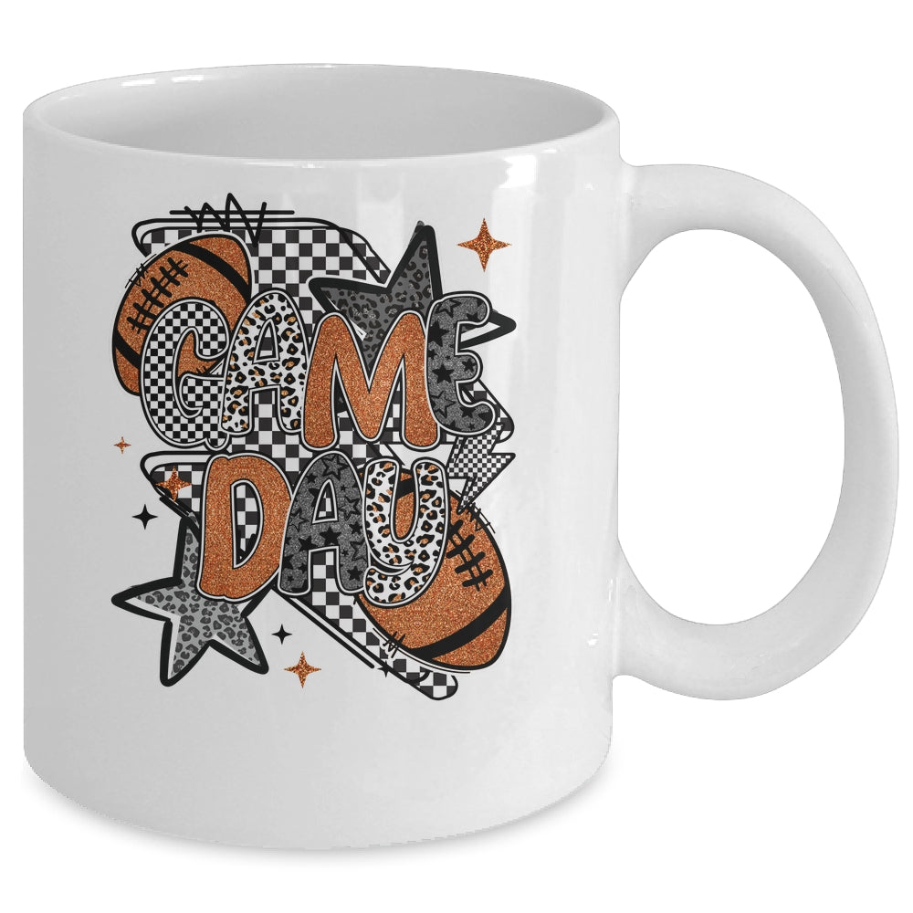 Retro Football Game Day Checkered Leopard Football Mama Mom Mug | siriusteestore