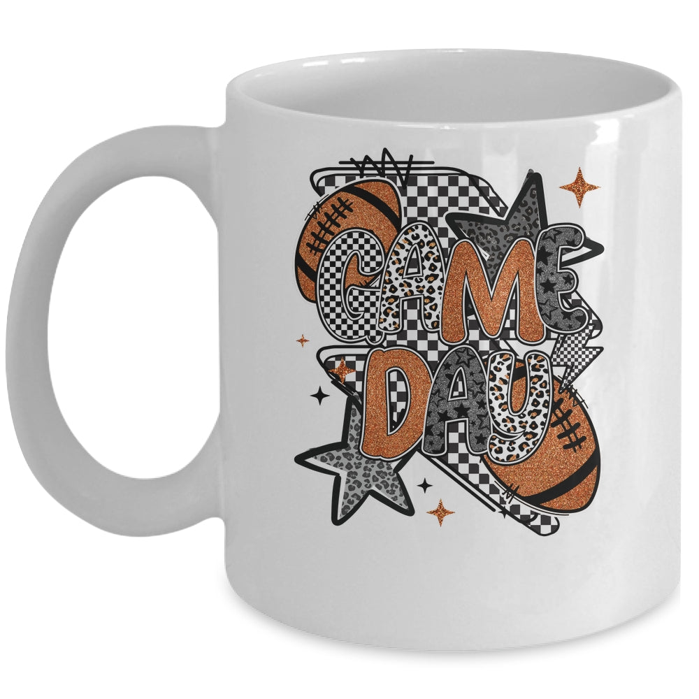Retro Football Game Day Checkered Leopard Football Mama Mom Mug | siriusteestore