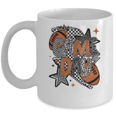 Retro Football Game Day Checkered Leopard Football Mama Mom Mug | siriusteestore