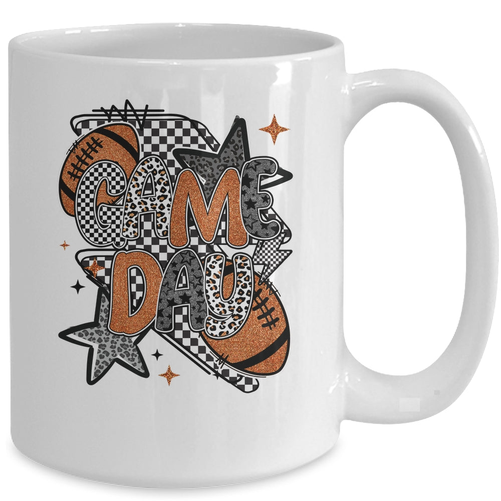 Retro Football Game Day Checkered Leopard Football Mama Mom Mug | siriusteestore