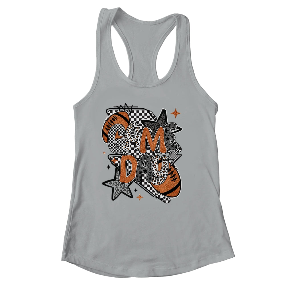 Retro Football Game Day Checkered Leopard Football Mama Mom Shirt & Tank Top | siriusteestore