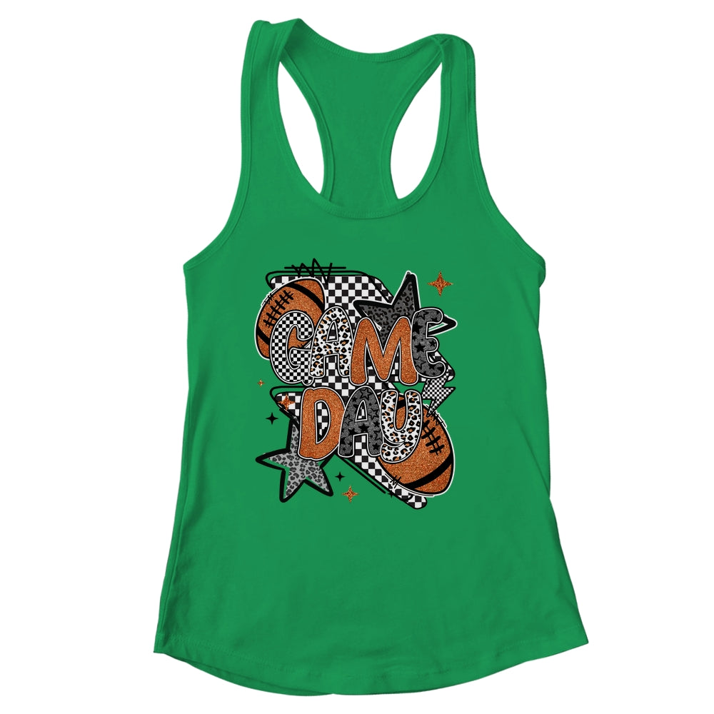 Retro Football Game Day Checkered Leopard Football Mama Mom Shirt & Tank Top | siriusteestore