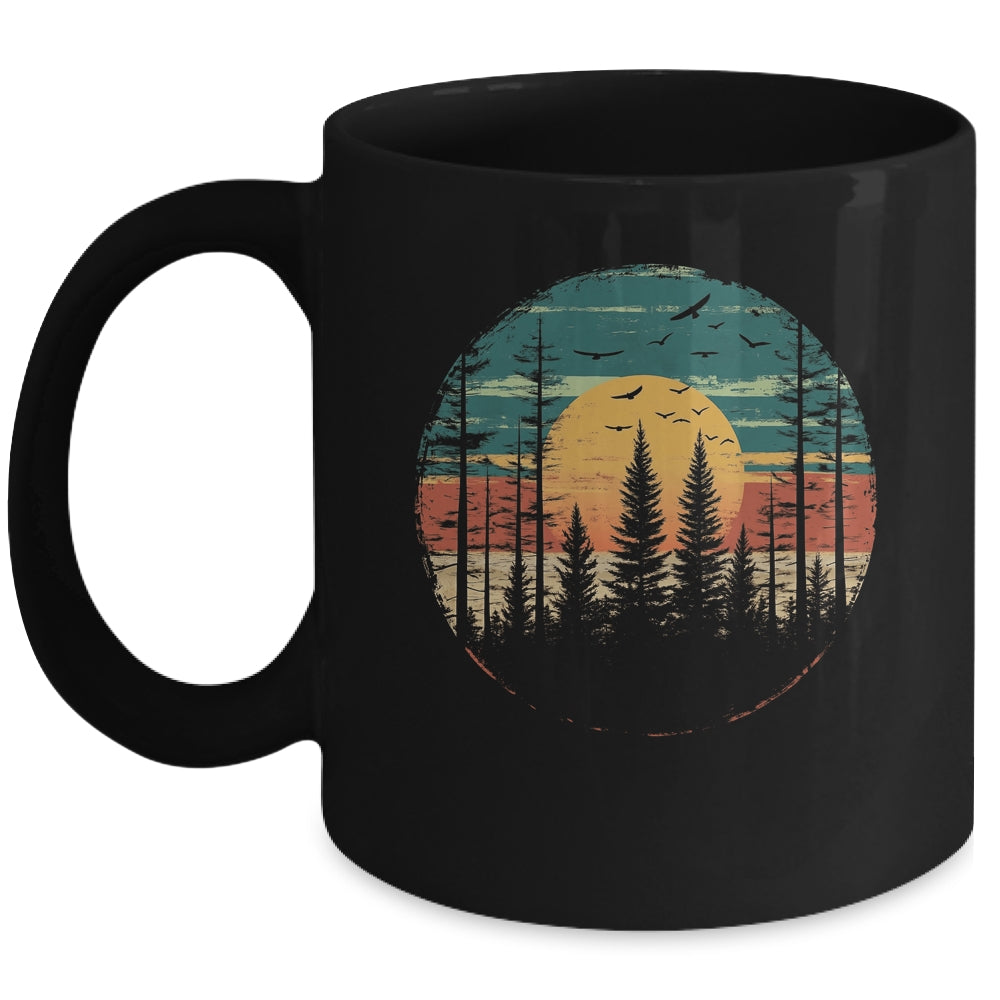 Retro Forest Trees Outdoors Nature Women Men Vintage Graphic Mug | siriusteestore