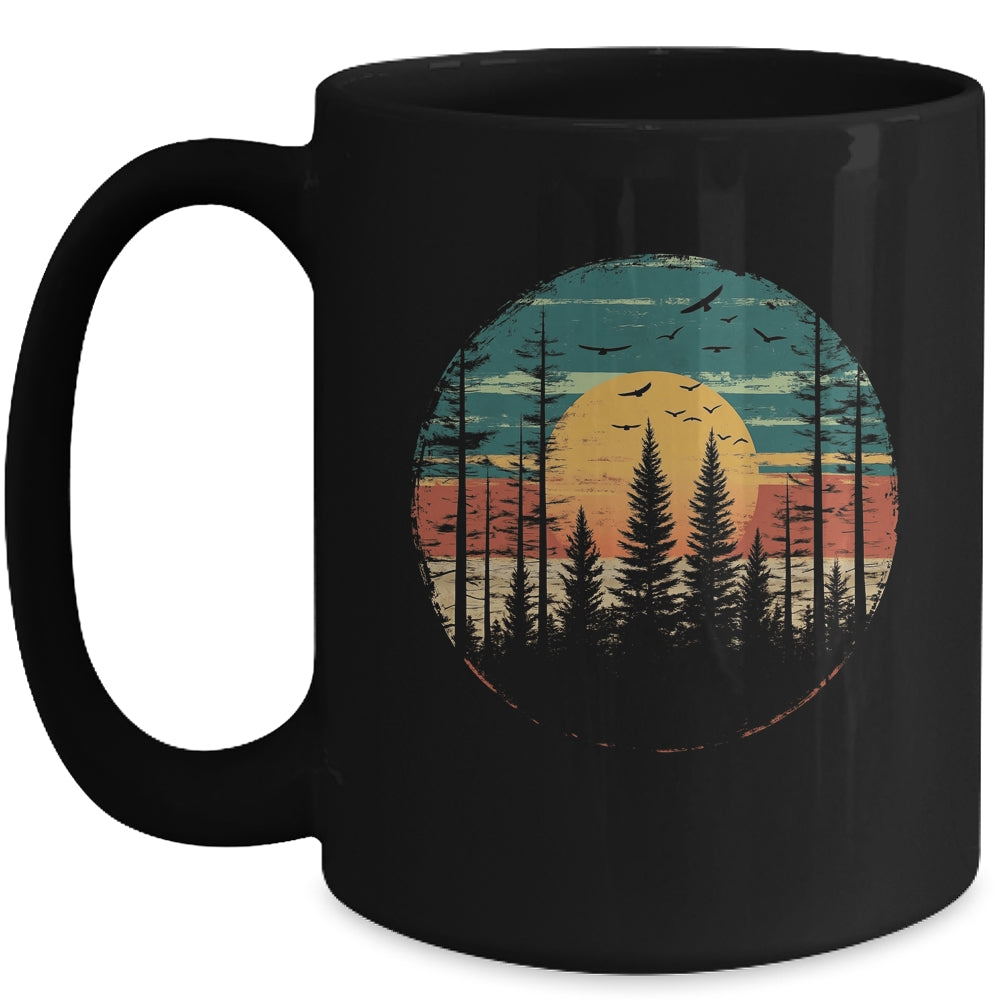Retro Forest Trees Outdoors Nature Women Men Vintage Graphic Mug | siriusteestore