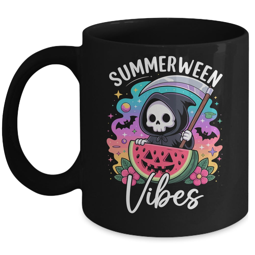 Retro Ghost Summerween Vibe Watermelon Ghost Summer Skeleton Mug | siriusteestore