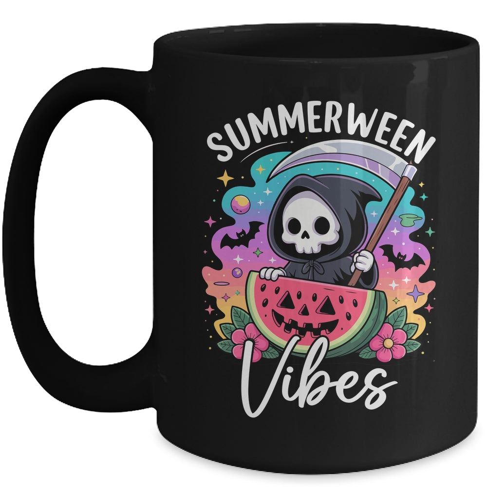 Retro Ghost Summerween Vibe Watermelon Ghost Summer Skeleton Mug | siriusteestore