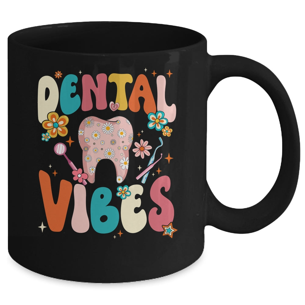 Retro Groovy Dental Vibes Funny Dentist Hygienist Women Mug | siriusteestore