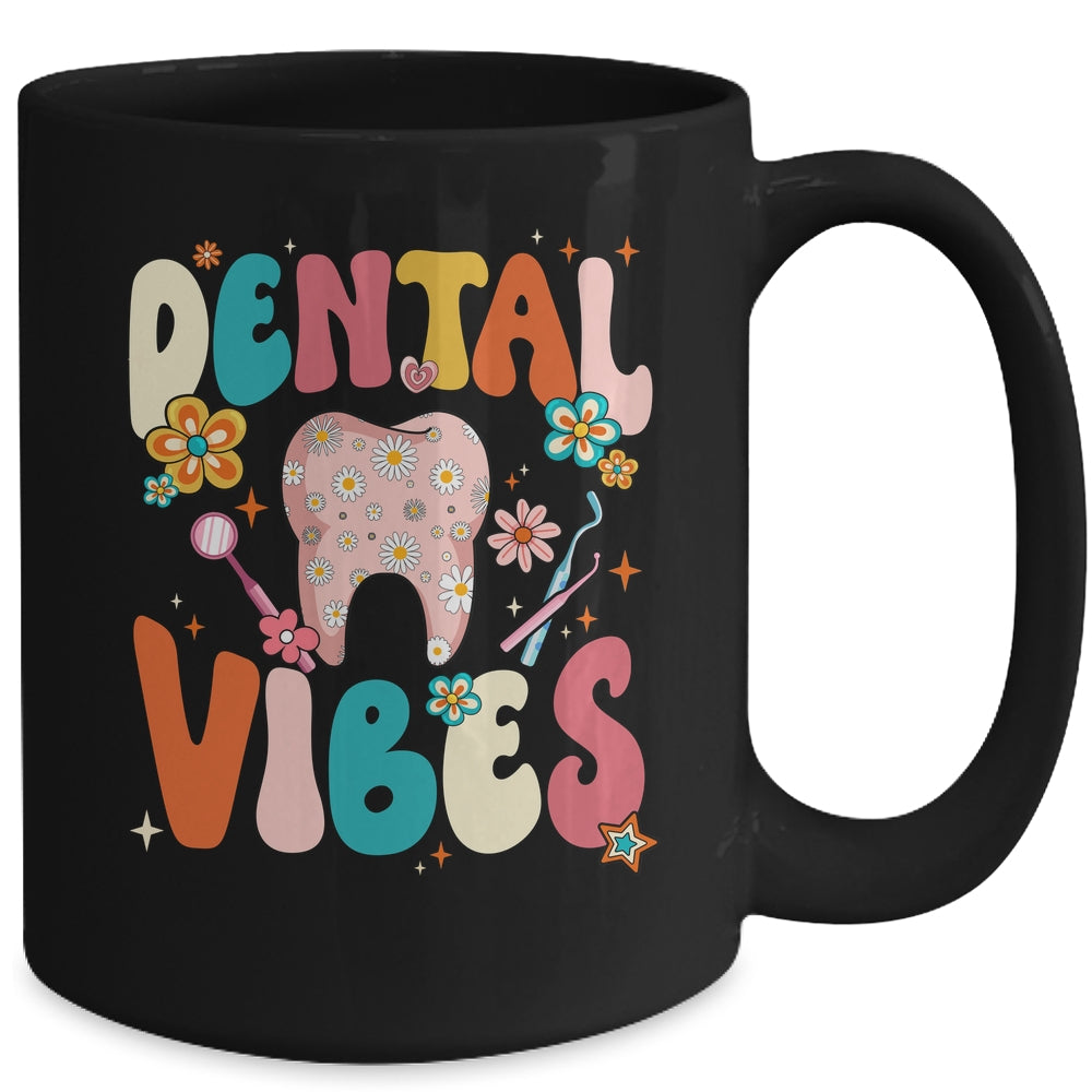 Retro Groovy Dental Vibes Funny Dentist Hygienist Women Mug | siriusteestore