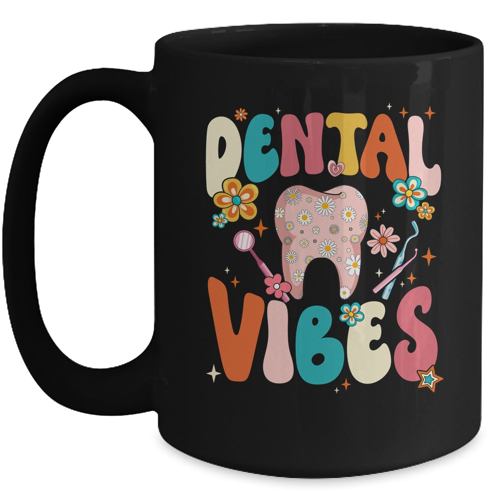 Retro Groovy Dental Vibes Funny Dentist Hygienist Women Mug | siriusteestore