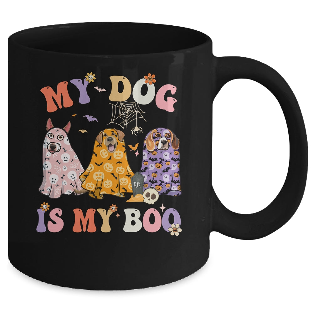 Retro Groovy My Dog Is My Boo Ghost Halloween Spooky Season Mug | siriusteestore
