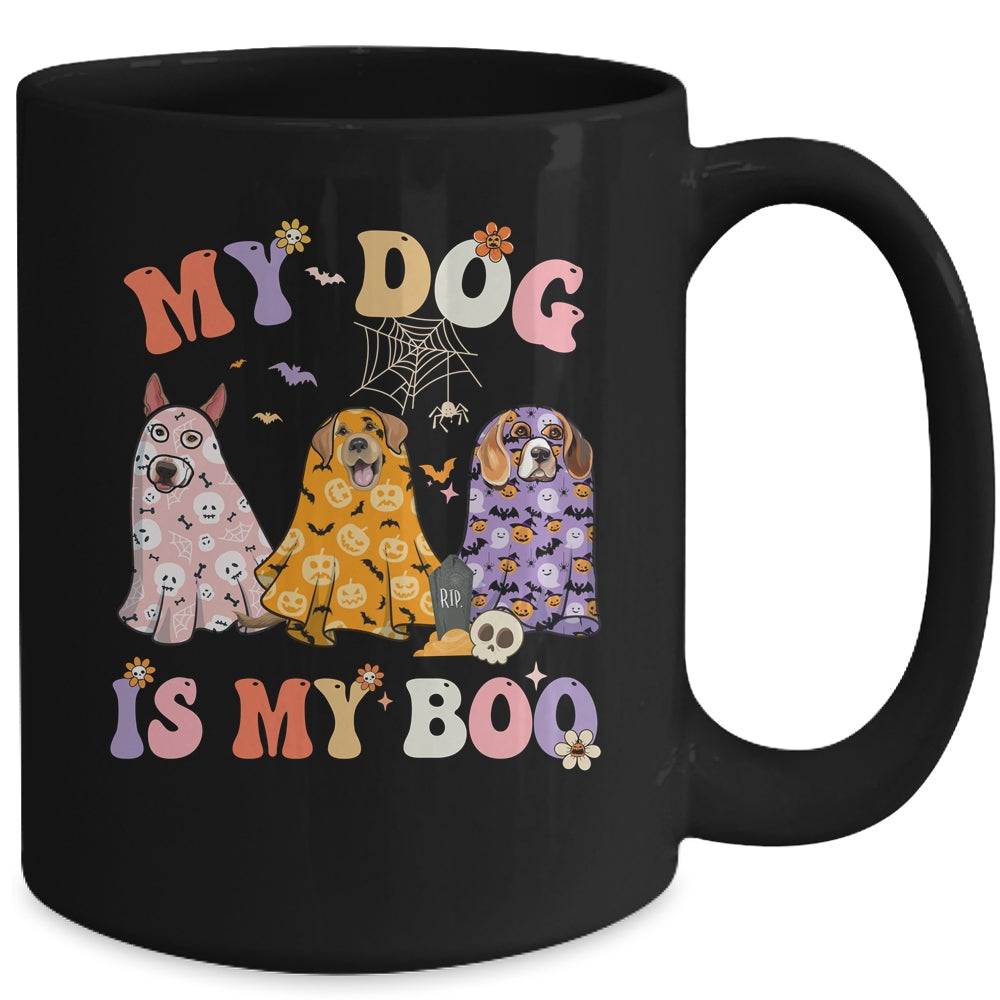 Retro Groovy My Dog Is My Boo Ghost Halloween Spooky Season Mug | siriusteestore