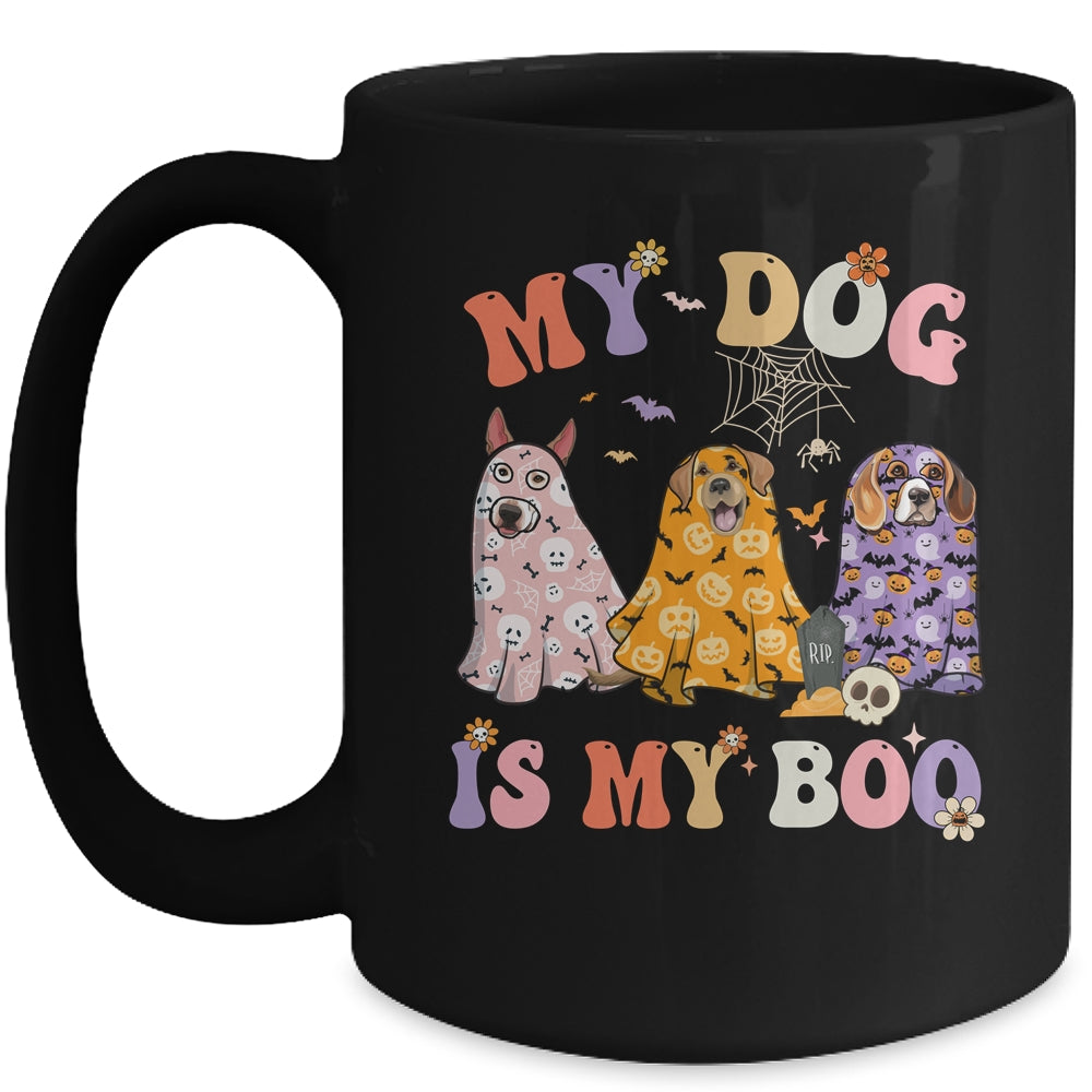 Retro Groovy My Dog Is My Boo Ghost Halloween Spooky Season Mug | siriusteestore