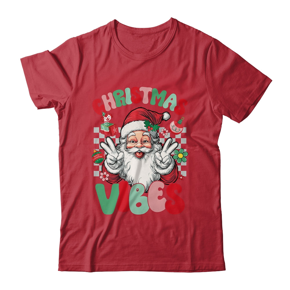 Retro Groovy Santa Claus Christmas Vibes Womens Girls Shirt & Sweatshirt | siriusteestore