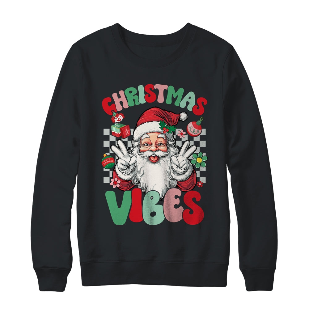 Retro Groovy Santa Claus Christmas Vibes Womens Girls Shirt & Sweatshirt | siriusteestore