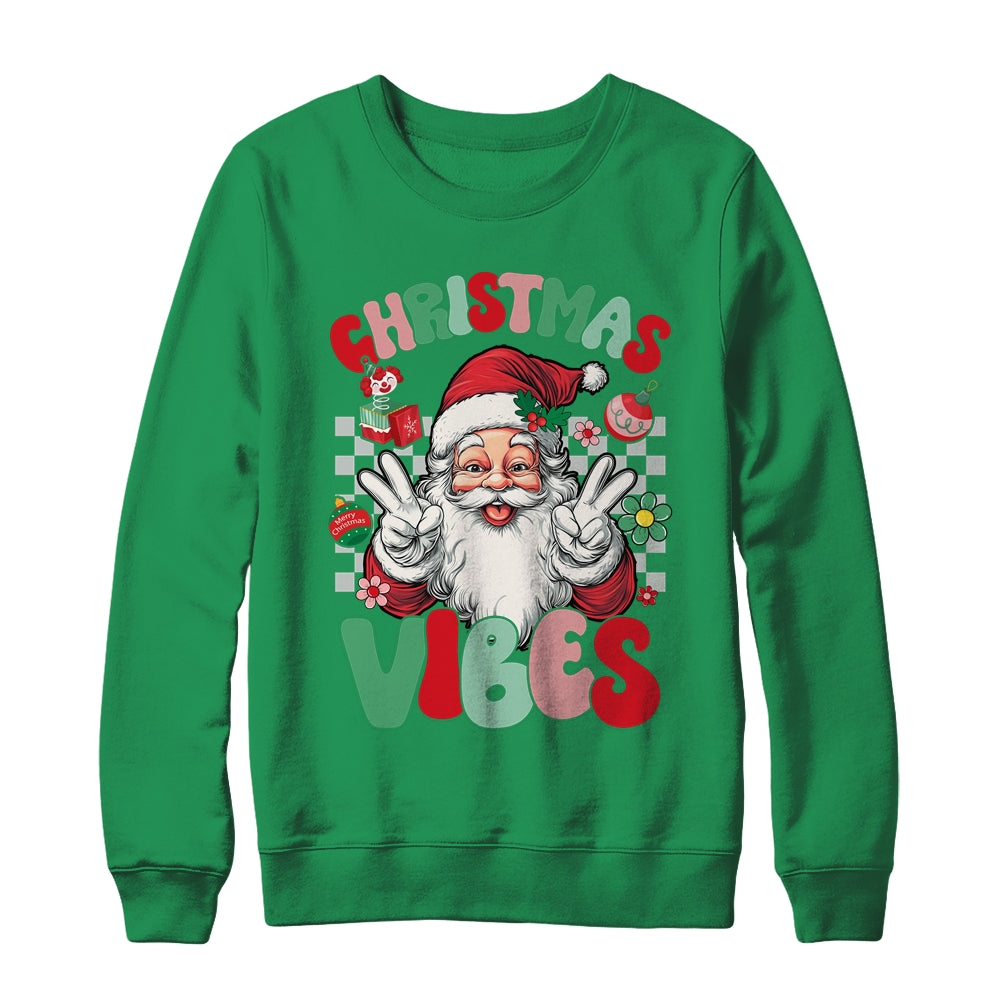 Retro Groovy Santa Claus Christmas Vibes Womens Girls Shirt & Sweatshirt | siriusteestore