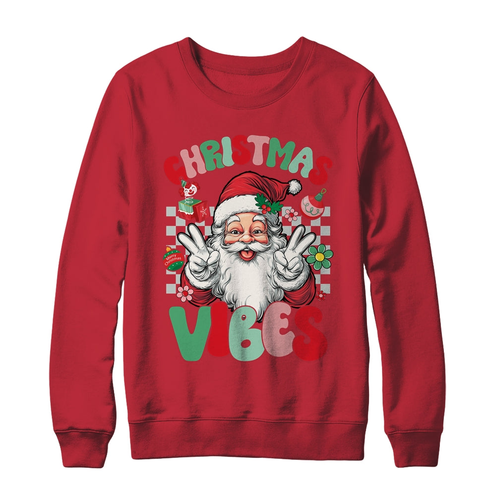 Retro Groovy Santa Claus Christmas Vibes Womens Girls Shirt & Sweatshirt | siriusteestore