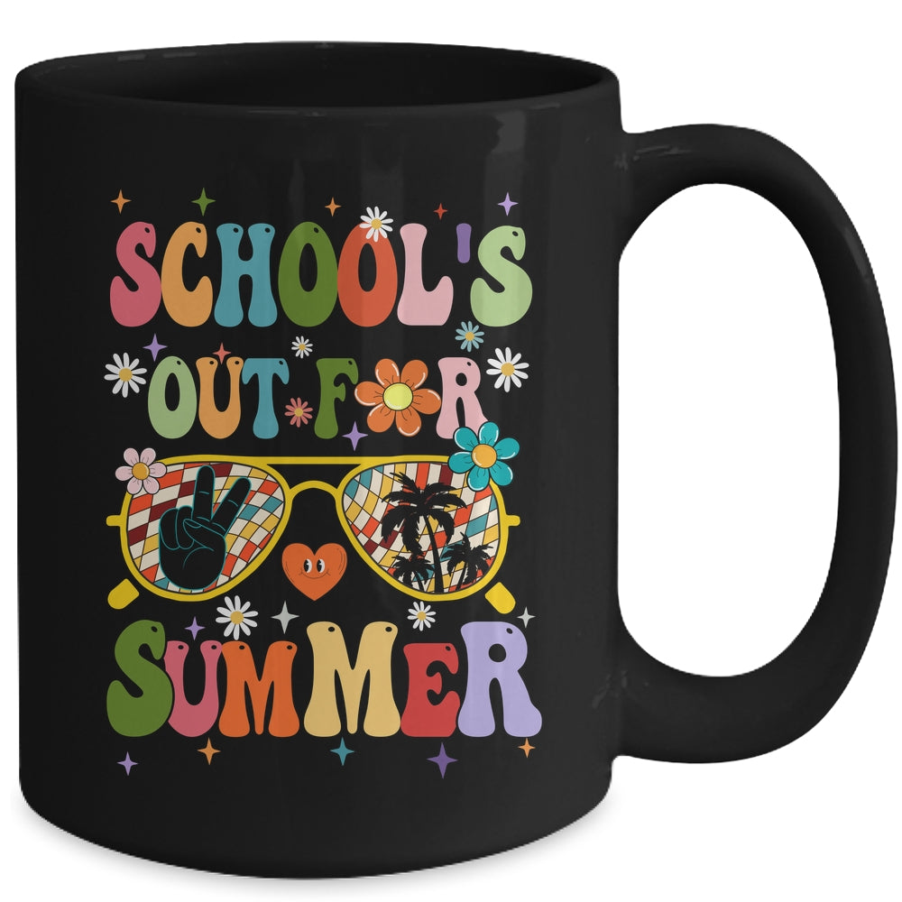 Retro Groovy Schools Out For Summer Graduation Teacher Kids Mug | siriusteestore
